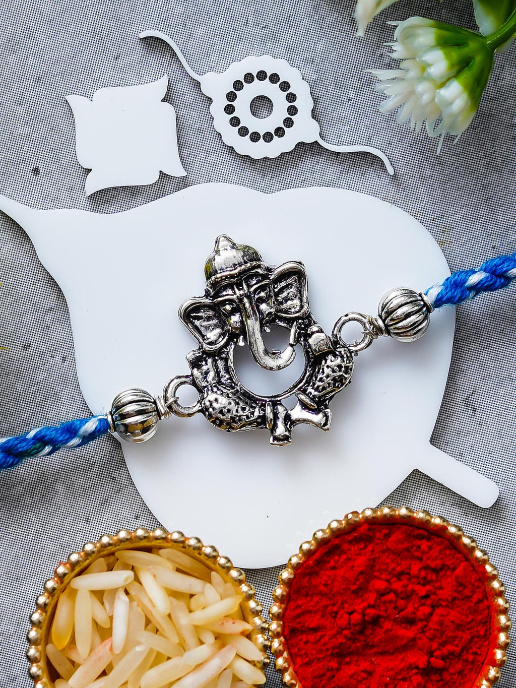 Ganesh Rakhi – Traditional Metal Rakhis – Free Chawal & Kumkum