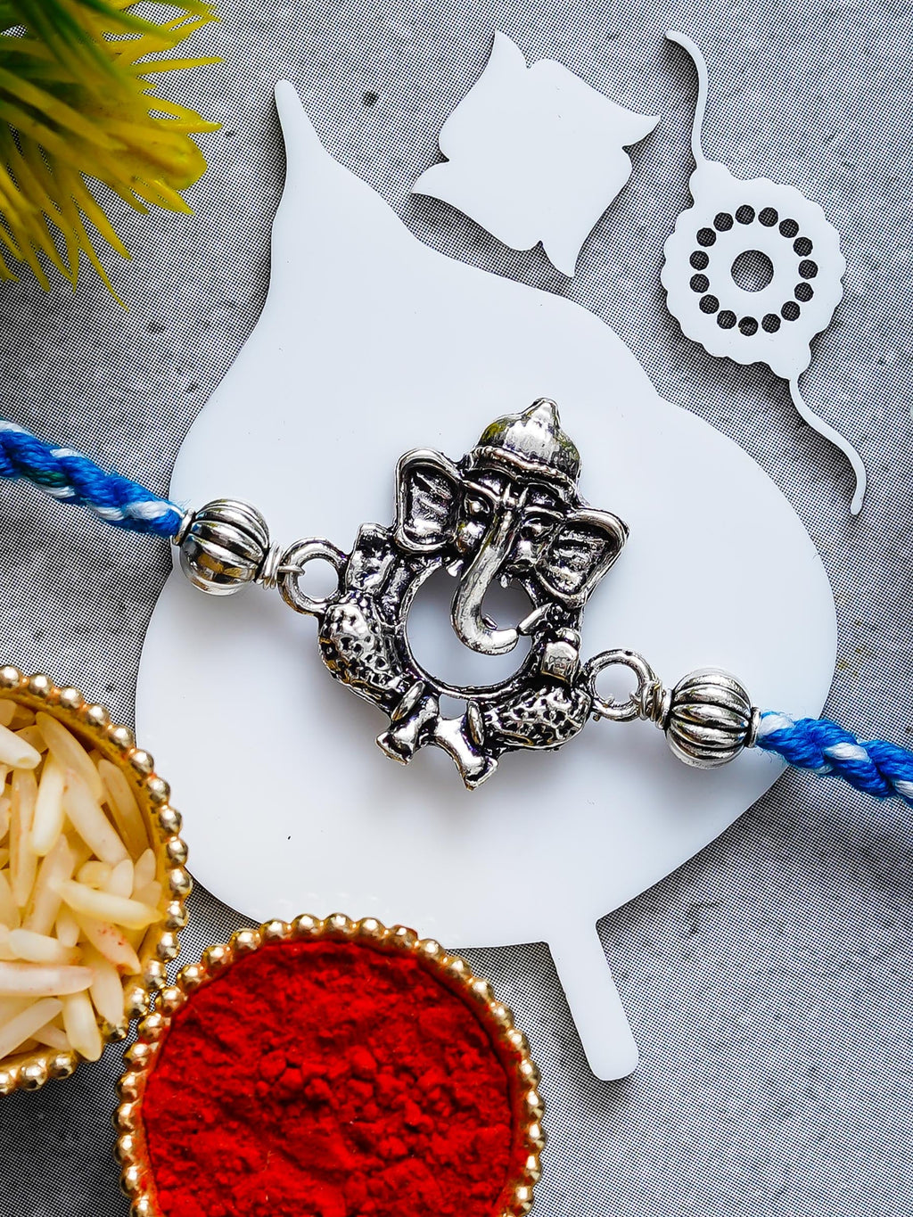 Ganesh Rakhi – Traditional Metal Rakhis – Free Chawal & Kumkum