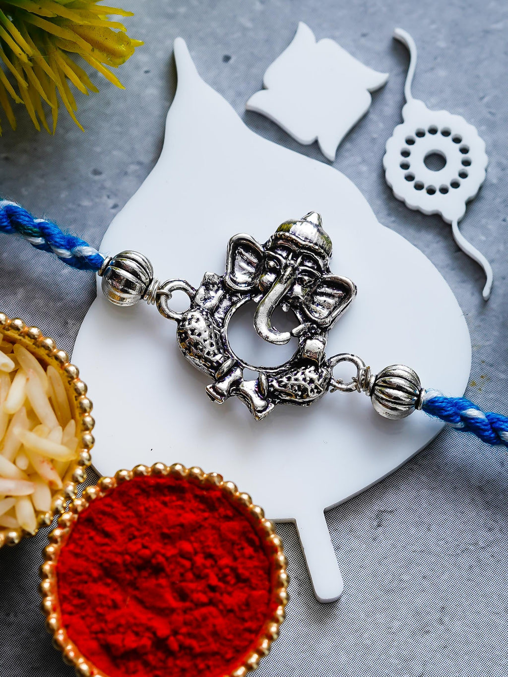Ganesh Rakhi – Traditional Metal Rakhis – Free Chawal & Kumkum