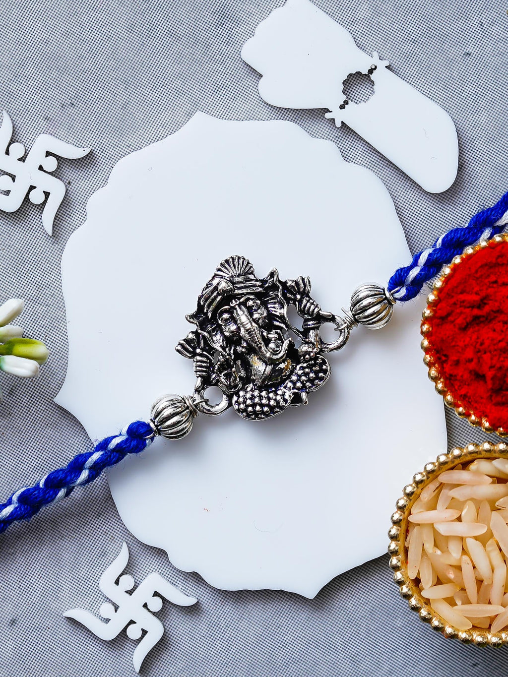 Ganesh Rakhi – Traditional Metal Rakhis – Free Chawal & Kumkum