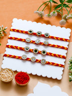 Designer Stone Rakhi Set Of 4  – Traditional Thread Rakhi – Free Chawal & Kumkum