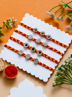 Designer Stone Rakhi Set Of 4  – Traditional Thread Rakhi – Free Chawal & Kumkum