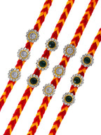 Designer Stone Rakhi Set Of 4  – Traditional Thread Rakhi – Free Chawal & Kumkum