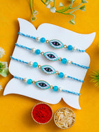 Evil Eye Rakhi Set of 4 – Protection Charm Rakhis – Free Chawal & Kumkum