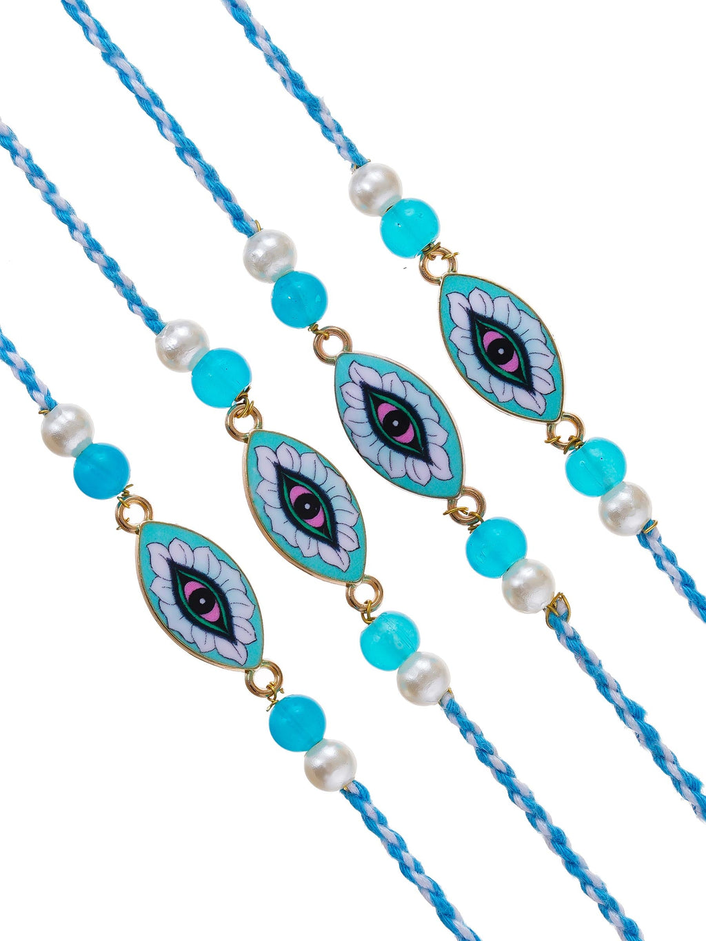 Evil Eye Rakhi Set of 4 – Protection Charm Rakhis – Free Chawal & Kumkum