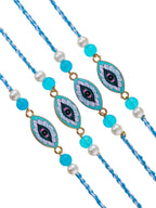 Evil Eye Rakhi Set of 4 – Protection Charm Rakhis – Free Chawal & Kumkum