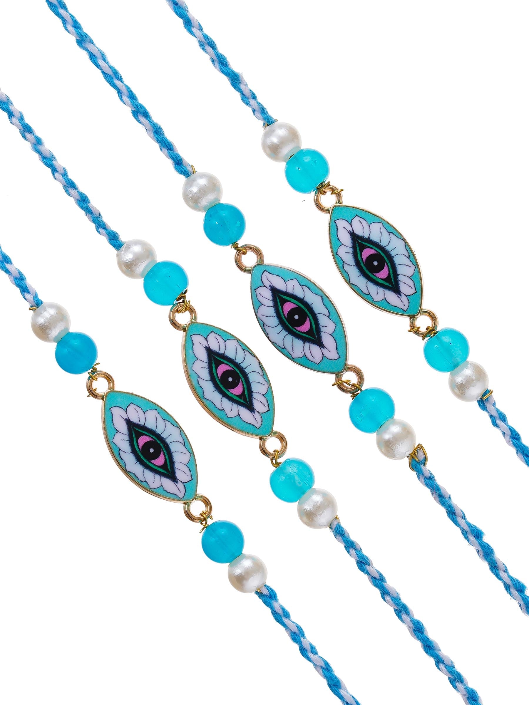 Evil Eye Rakhi Set of 4 – Protection Charm Rakhis – Free Chawal & Kumkum