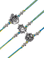 Lord Ganesha Rakhi Set of 3 – Antique Metal Finish – Free Chawal & Kumkum
