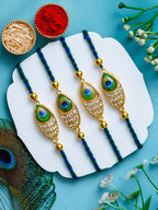 Peacock Design Rakhi Set of 4 – Decorative Stone Rakhis – Free Chawal & Kumkum (Copy)