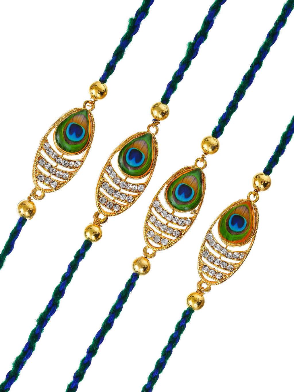 Peacock Design Rakhi Set of 4 – Decorative Stone Rakhis – Free Chawal & Kumkum (Copy)