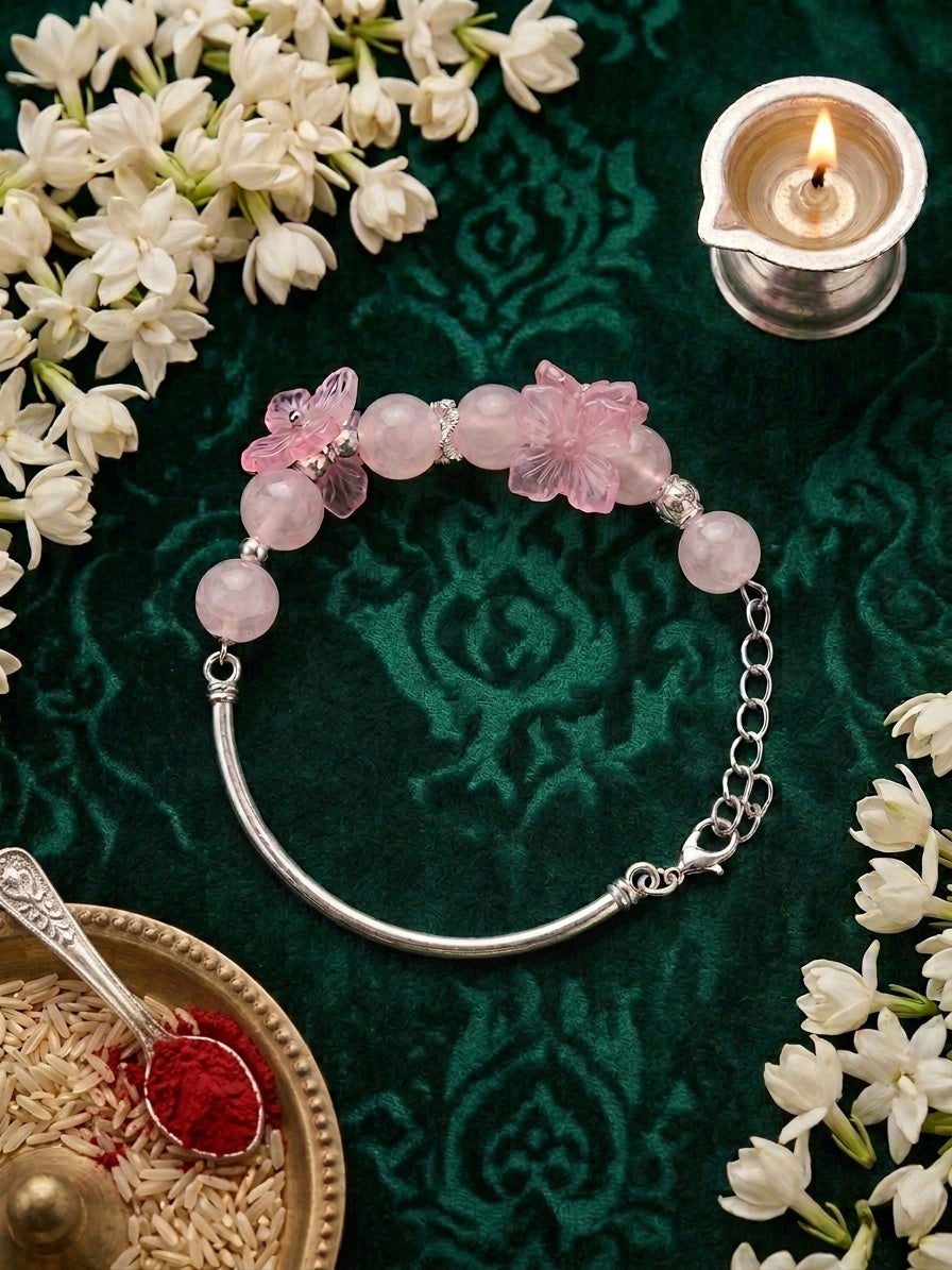 Rose Quartz Floral Rakhi