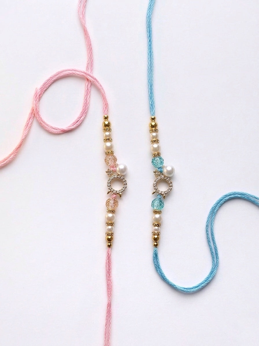 Pastel Pearl Couple Rakhi Set
