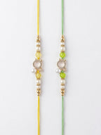 Pearl & Crystal Cat Charm Couple Rakhi Set