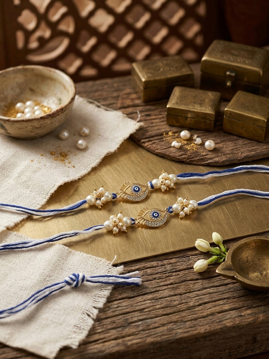 Evil Eye Pearl Rakhi Set Protective Eye Charm