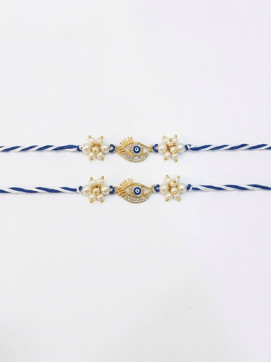Evil Eye Pearl Rakhi Set Protective Eye Charm