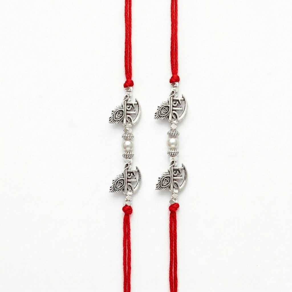 Shree Krishna Rakhi Set with Pearl Accent & Sacred Thread