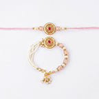 Pink Pearl Bhaiya Bhabhi Rakhi Set with Traditional Jhumki
