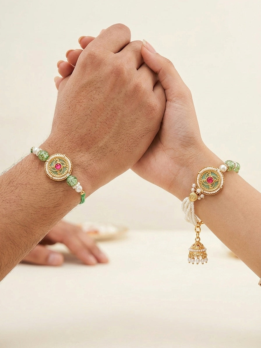 Mint Green Bhaiya Bhabhi Rakhi Set