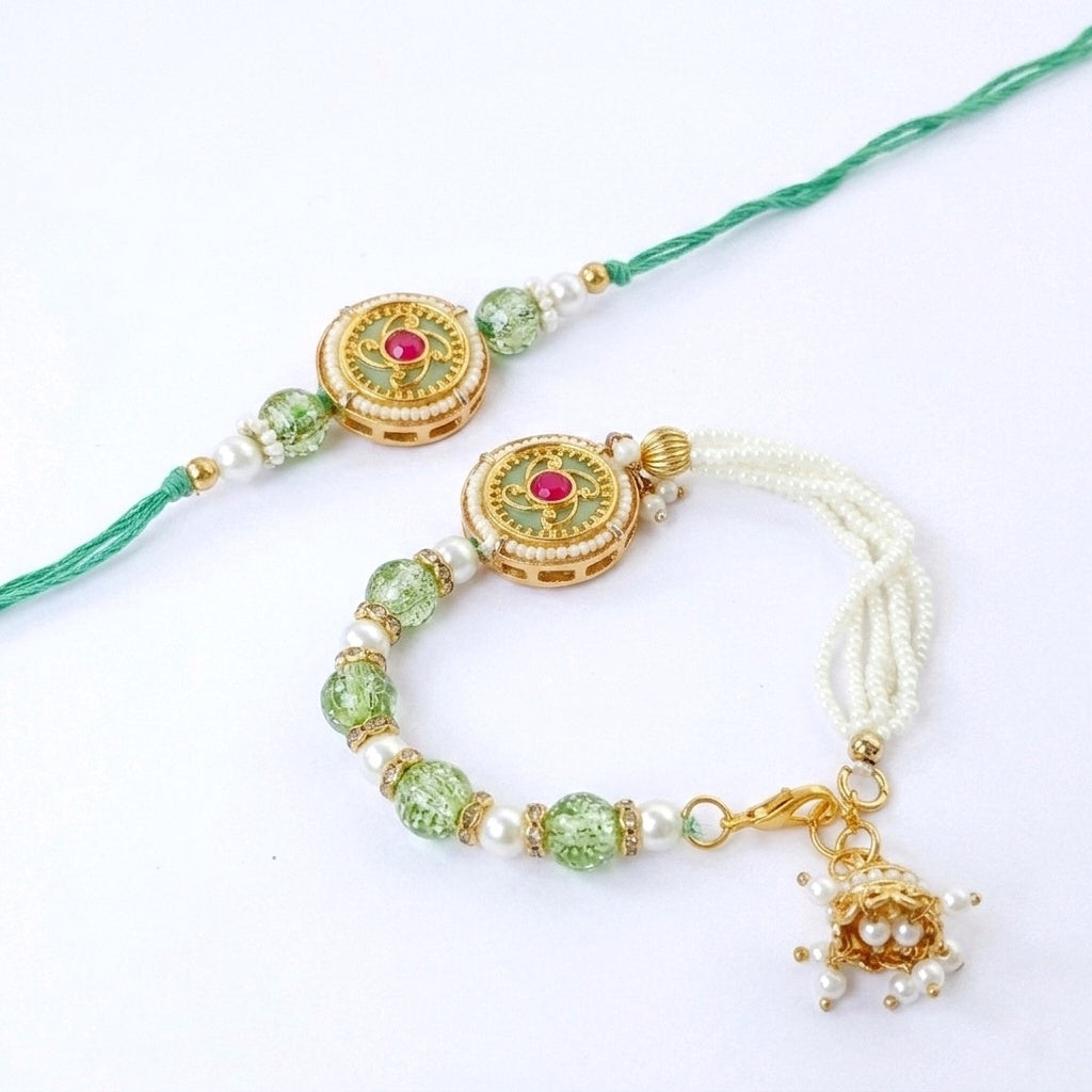 Mint Green Bhaiya Bhabhi Rakhi Set