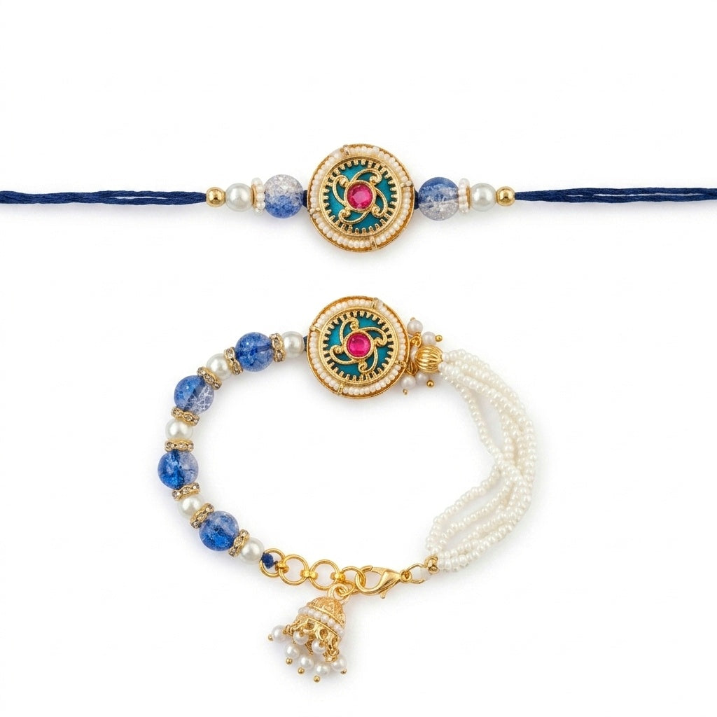 Royal Blue Bhaiya Bhabhi Rakhi Set