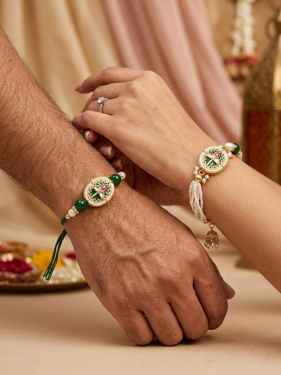 Emerald Bhaiya Bhabhi Rakhi Set