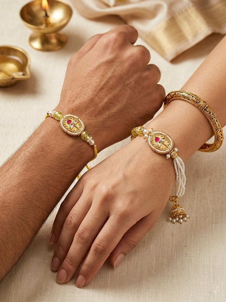 Golden Bhaiya Bhabhi Rakhi Set