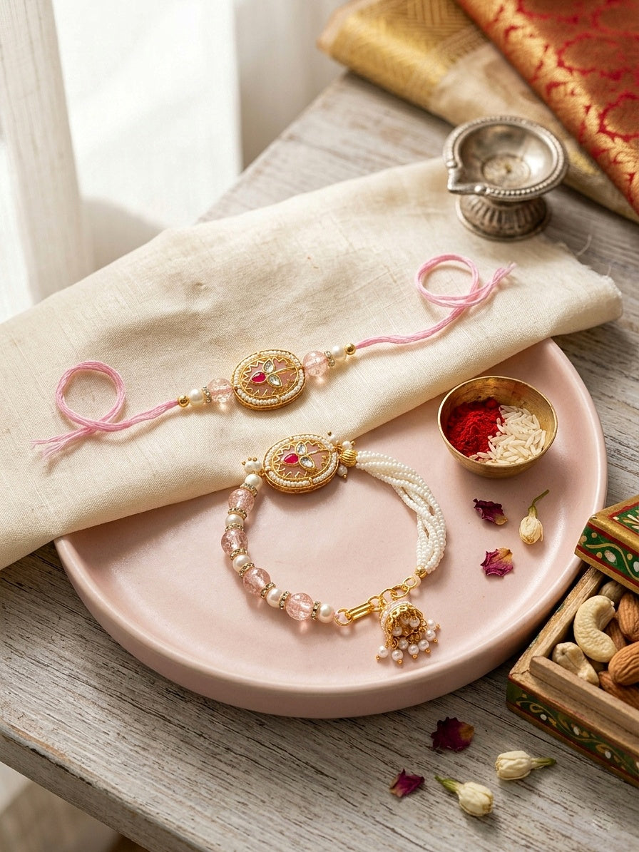 Blush Pink Bhaiya Bhabhi Rakhi Set