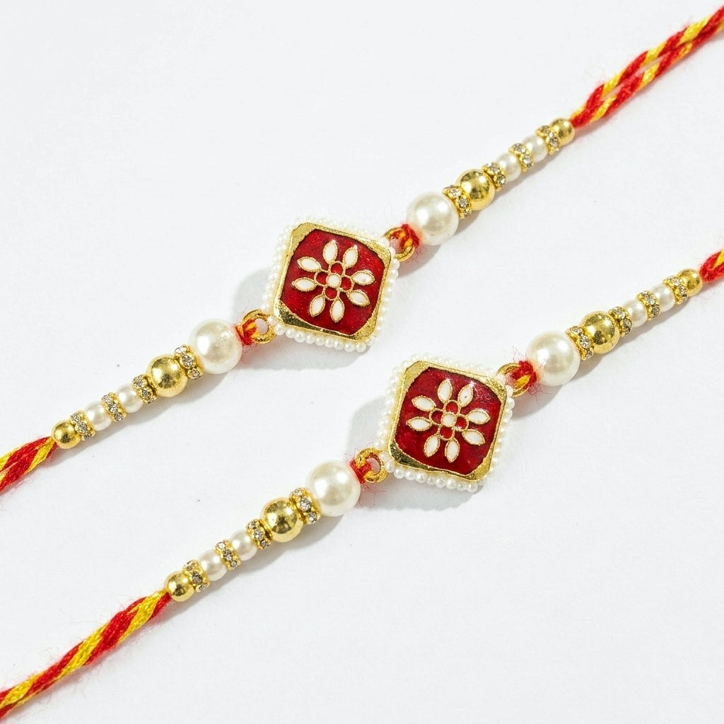 Royal Red Floral Pearl Rakhi