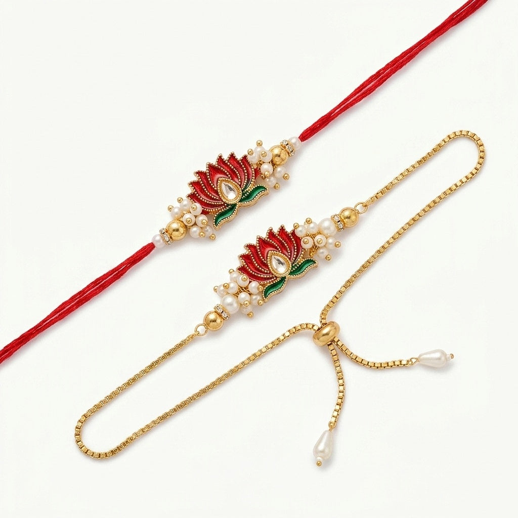 Lotus Pearl Bhaiya Bhabhi Rakhi Set