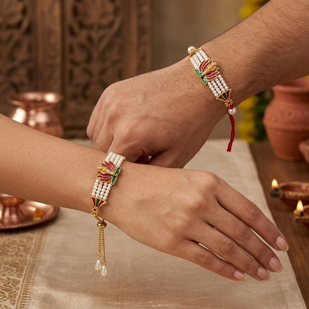 Lotus Ganesha Bhaiya Bhabhi Rakhi Set