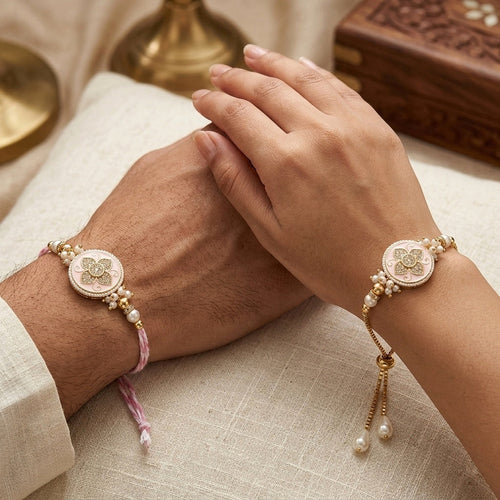 Blush Floral Bhaiya-Bhabhi Rakhi Set
