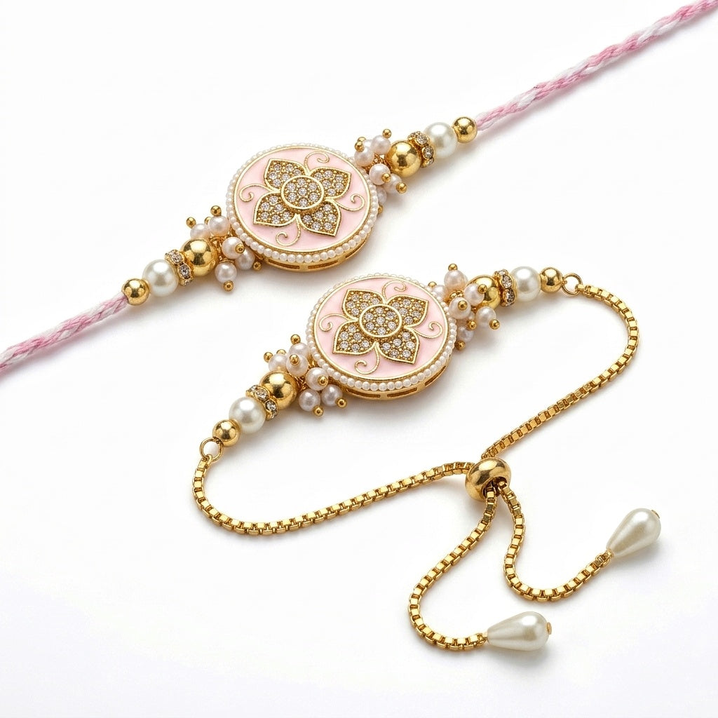 Blush Floral Bhaiya-Bhabhi Rakhi Set