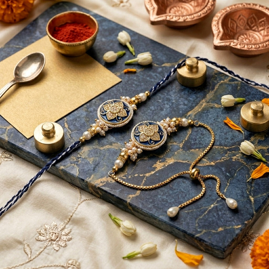 Royal Sapphire Bhaiya Bhabhi Rakhi Set