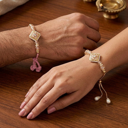 Blush Crystal Bhaiya Bhabhi Rakhi Set