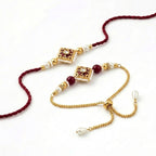 Maroon Pearl Bhaiya Bhabhi Rakhi Set