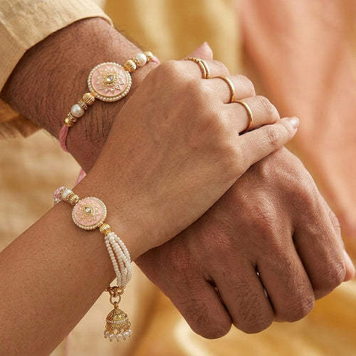 Blush Pearl Bhaiya Bhabhi Rakhi Set
