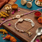 Blush Pearl Bhaiya Bhabhi Rakhi Set