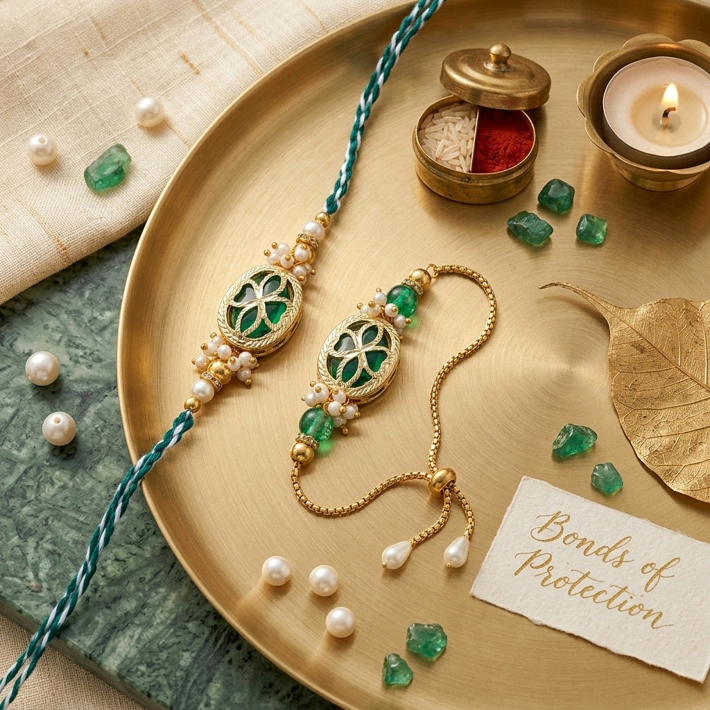 Emerald Bloom Bhaiya Bhabhi Rakhi Set