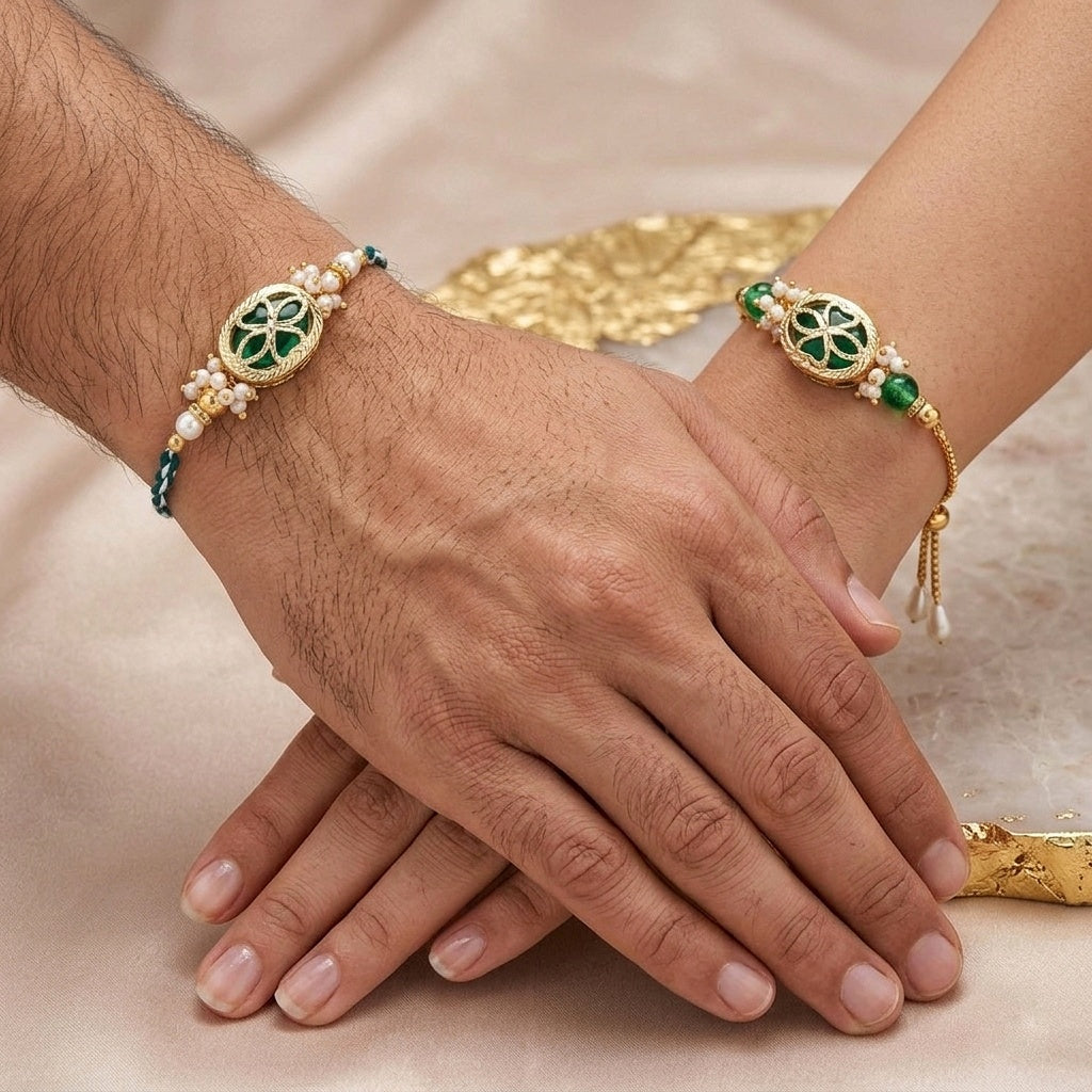 Emerald Bloom Bhaiya Bhabhi Rakhi Set