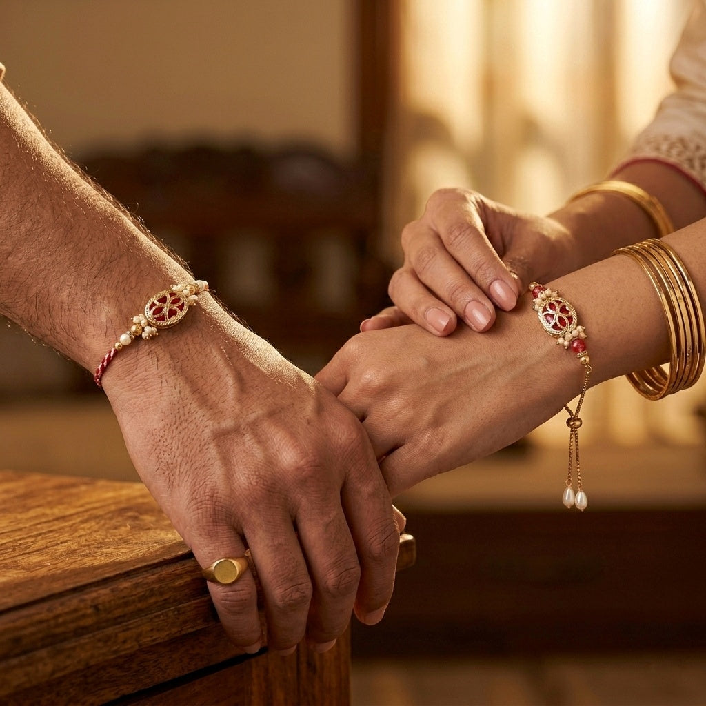 Crimson Bloom Bhaiya Bhabhi Rakhi Set