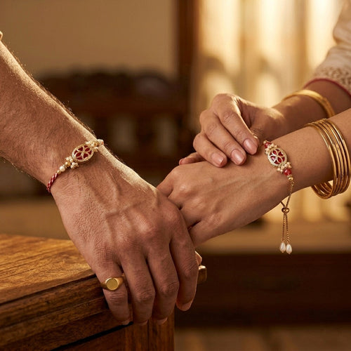 Crimson Bloom Bhaiya Bhabhi Rakhi Set