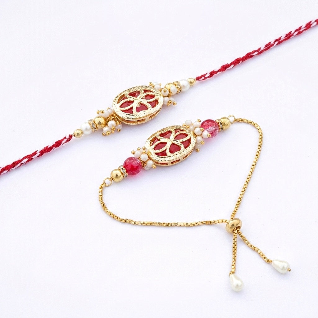 Crimson Bloom Bhaiya Bhabhi Rakhi Set
