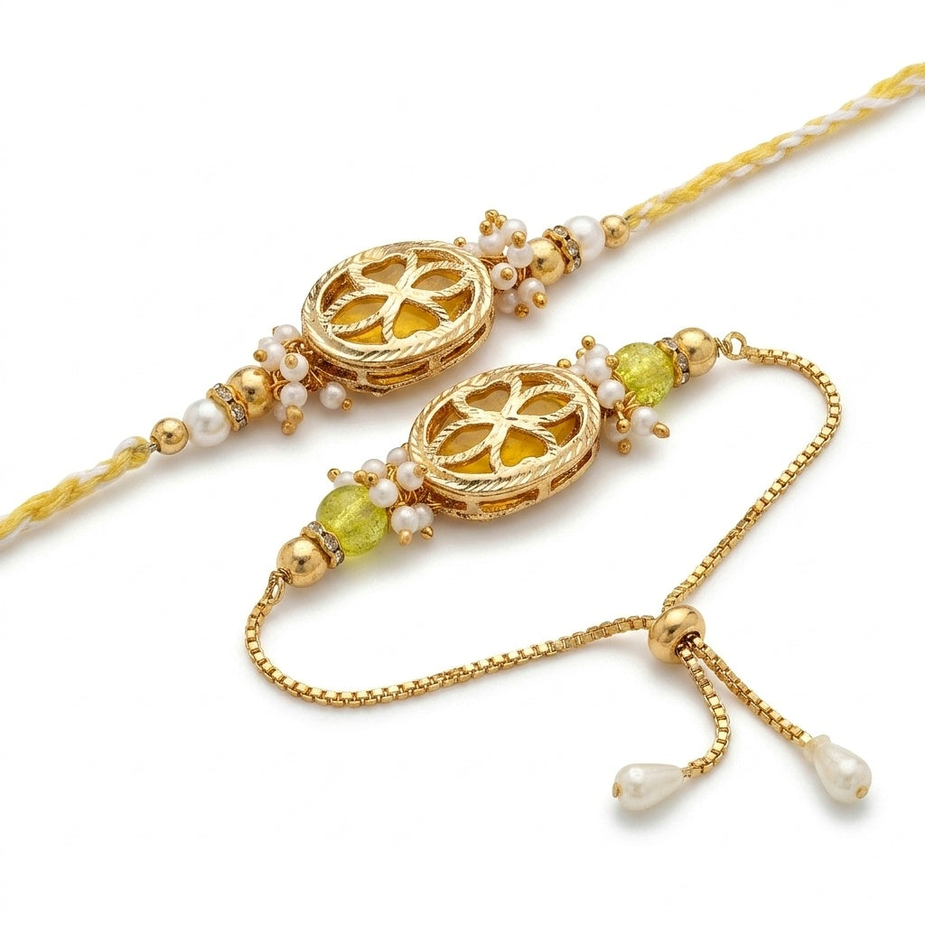 Golden Aura Bhaiya Bhabhi Rakhi Set