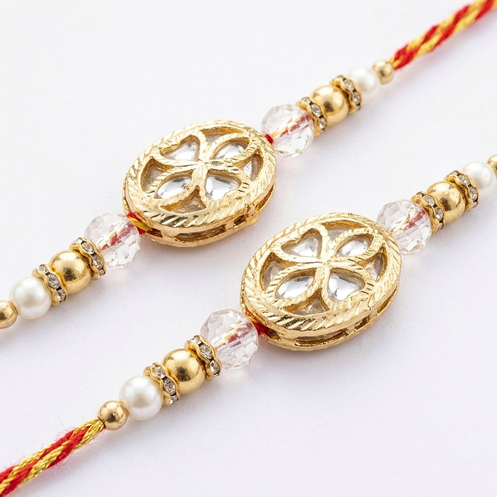 Golden Crystal Floral Rakhi Set