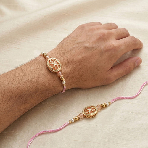 Blush Gold Floral Rakhi Set