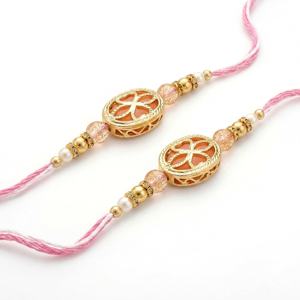 Blush Gold Floral Rakhi Set