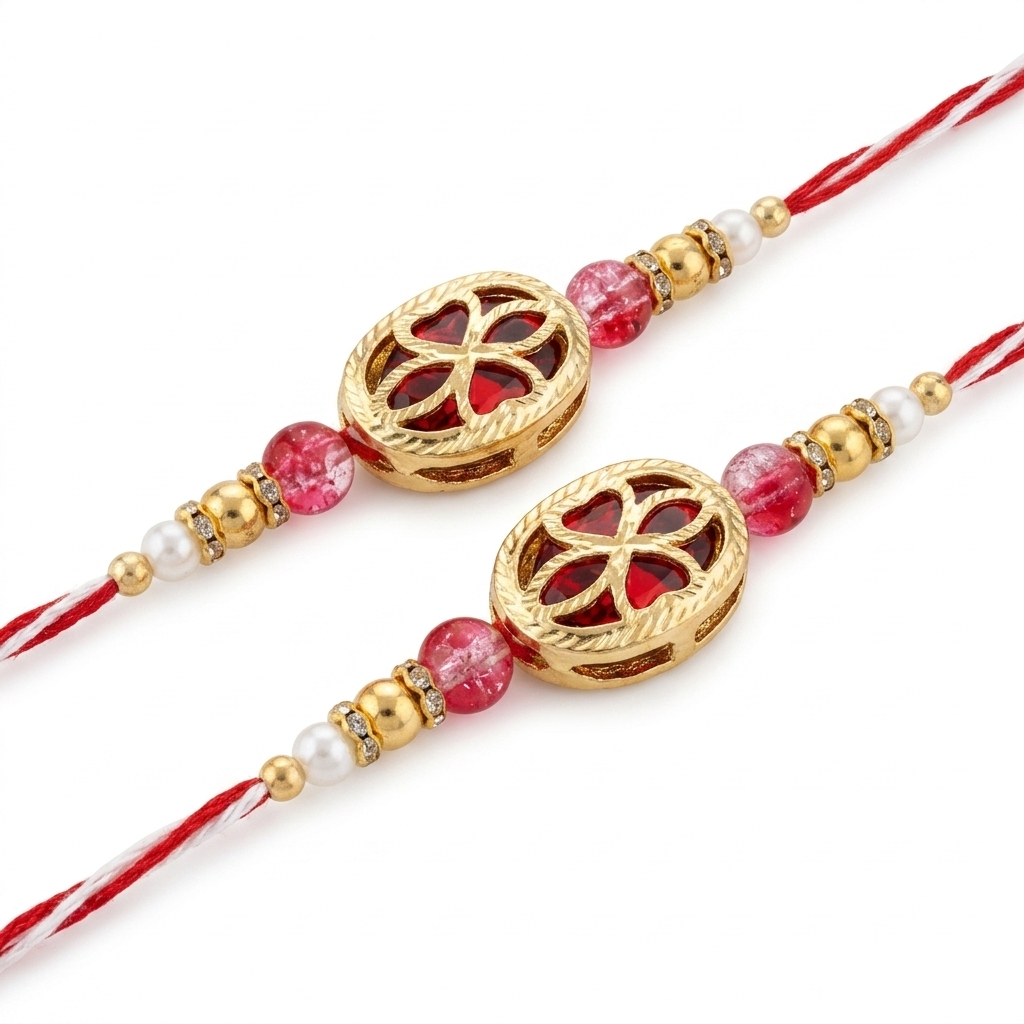 Ruby Blossom Floral Rakhi Set
