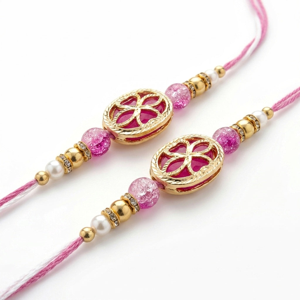 Pink Crystal Floral Rakhi Set