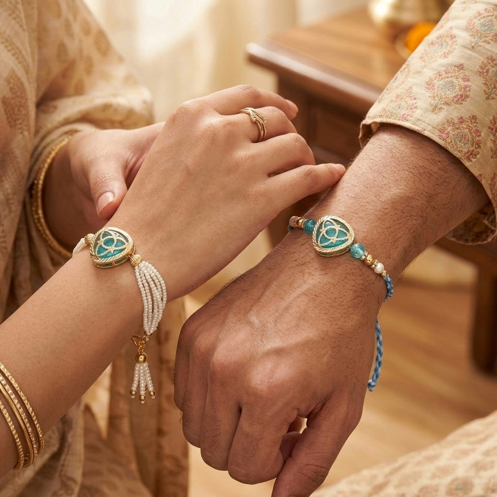 Sky Blue Designer Rakhi Set