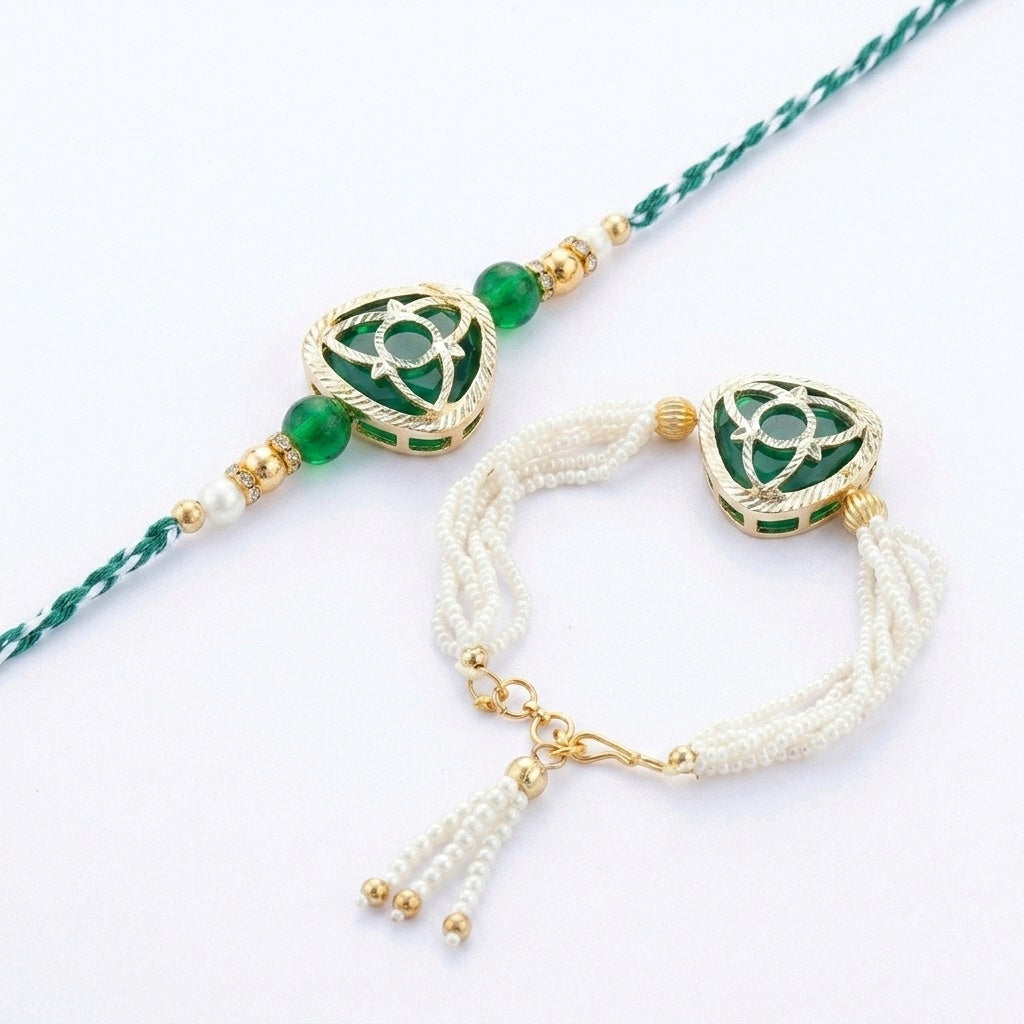 Emerald Green Designer Rakhi Set